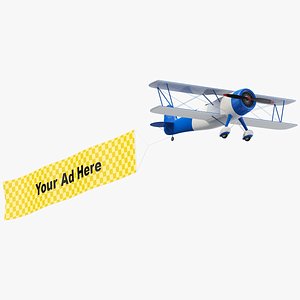 Biplane With Advertising Banner 02 model