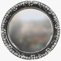 Classic Round Mirror with Carved Frame  Vintage Distressed Wall Mirror
