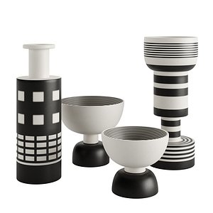 3D Black and white vase set by Ettore Sottsass