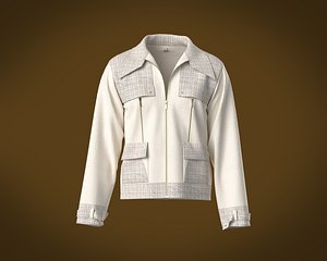 Mens texture fabric jacket with zipper detailing and yoke 3D