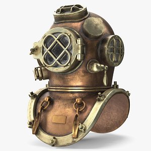 Vintage Diving Helmet with Viewports Brass 3D model