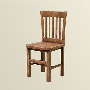 3D worn wooden chair model