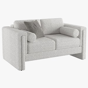 Visible White Boucle Fabric Love Seat 3D