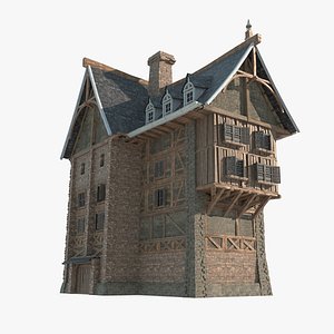 Medieval urban architecture brick houses 3D