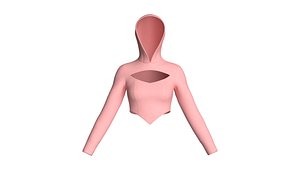 3D model Girls Chest Cut-Out Cropped Hoodie