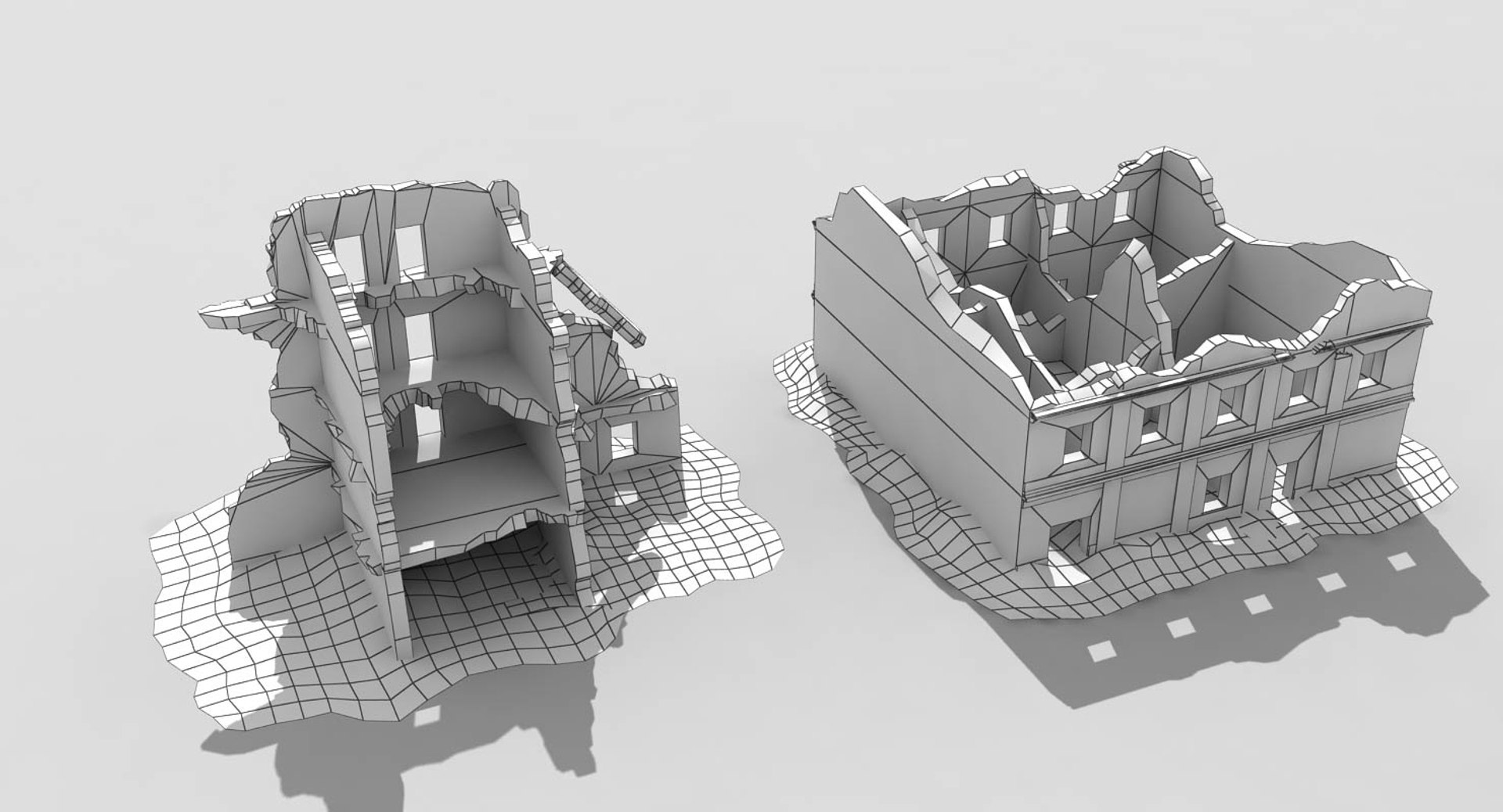 3d ruined building damaged collections model