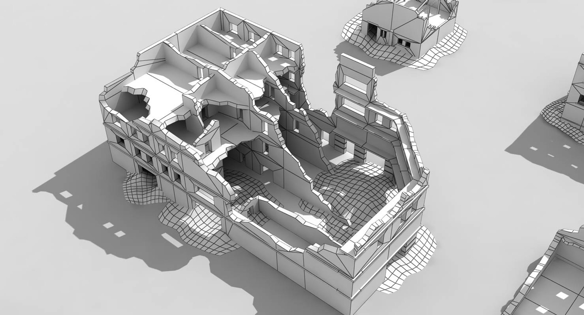 3d ruined building damaged collections model