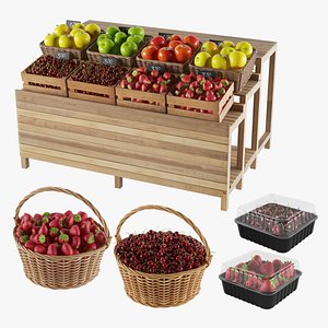 Fruit Market Stand And Baskets 3D model