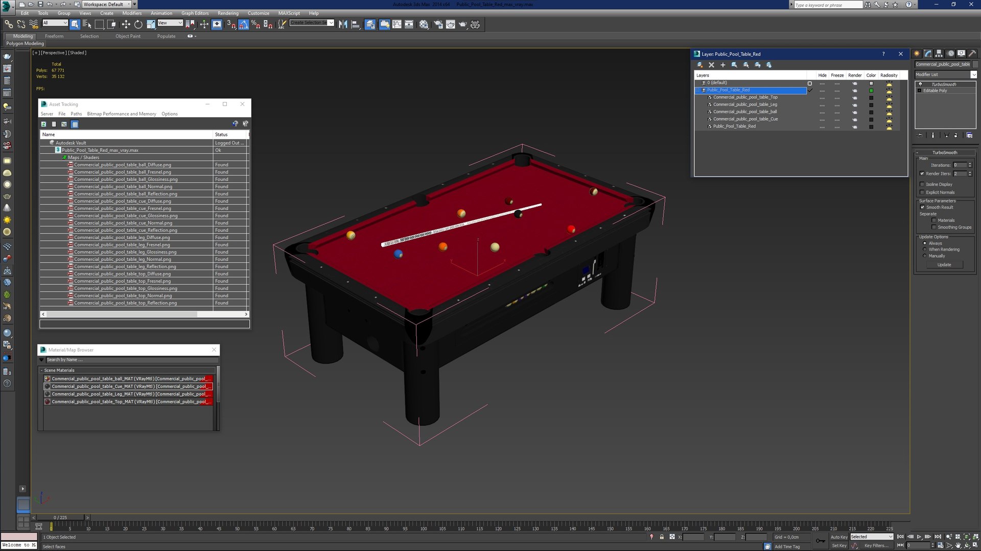 3D Model Public Pool Table Red - TurboSquid 2218459