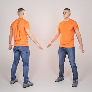 Young man in orange t-shirt ready for animation 328 model