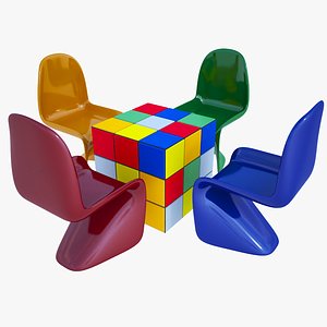 modern kids table chair 3D model