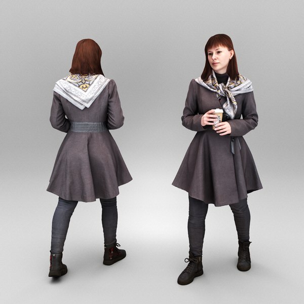3D Elegant young woman in autumn coat 364