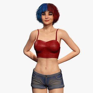 Crazy Realistic Teen Girl Red Blue Hair Quine model
