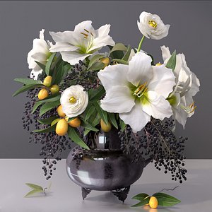 bouquet flower vase fruit 3D model