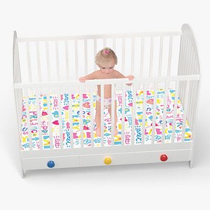 Baby Girl in Bed Standing Fur Rigged 3D model