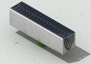 3D V200 Linear Drain Channel 1000mm with Bottom Outlet Concrete Trench Drain with Metal Grate 3D Mode