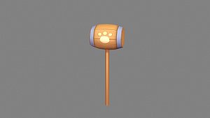 3D Cartoon wooden hammer with cat paw print model