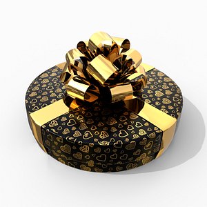 Gift Box - Flat Round with Glossy Tied Ribbon Rosette