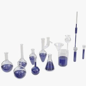 3D set chemistry lab glassware