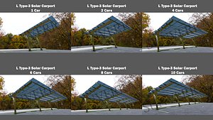 3D Lowpoly Solar Carport-L-3 Types-Steel Structure model