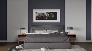 Modern Bedroom Interior 3D Scene - Realistic Bed Nightstands Decor  Lighting 3D model
