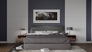Modern Bedroom Interior 3D Scene - Realistic Bed Nightstands Decor Lighting
