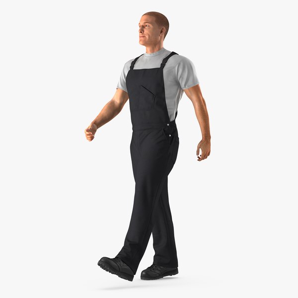 3d construction worker black overalls