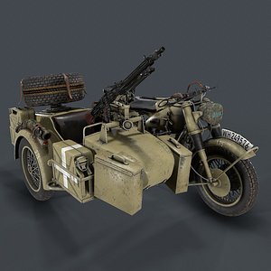 3D german motorcycle sidecar ww2