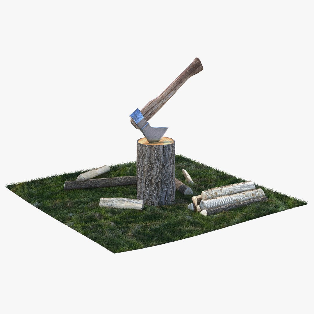 Chopping Firewood on Grass 3D Model 3D model preview