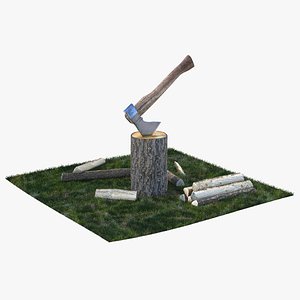 chopping firewood grass realistic 3D model