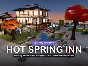 Low Poly Japanese Hot Spring Inn Scene - 48 Game Ready Models