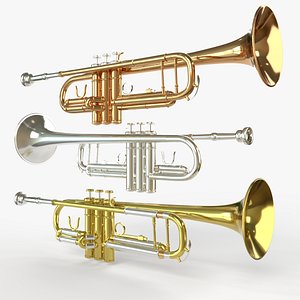 3D model Trumpet Three Materials Brass Copper and Silver