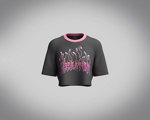Girls aesthetic gothic flame letter graphic crop top 3D model