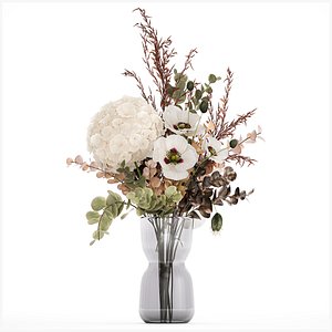 Bouquet Of Dried Flowers Poppy Hydrangea Barberry 460 3D model