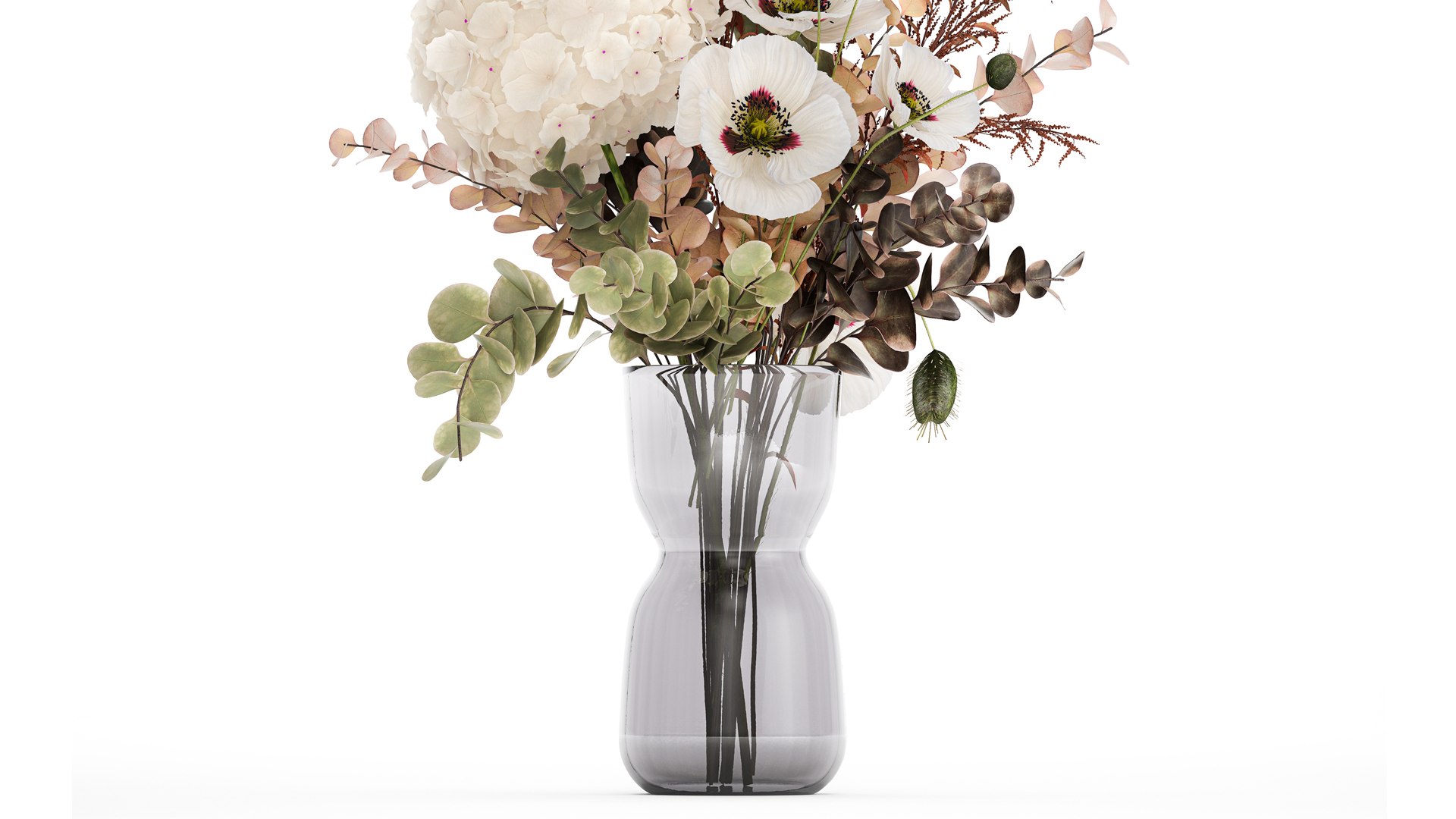 Bouquet Of Dried Flowers Poppy Hydrangea Barberry 460 3D Model