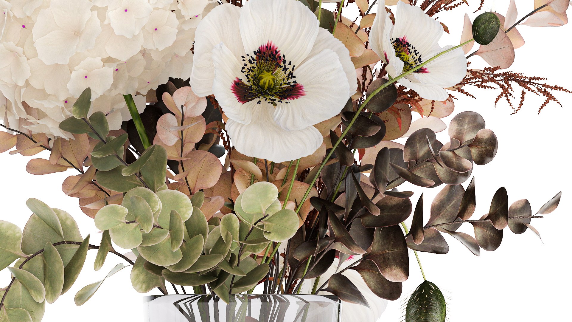 Bouquet Of Dried Flowers Poppy Hydrangea Barberry 460 3D Model