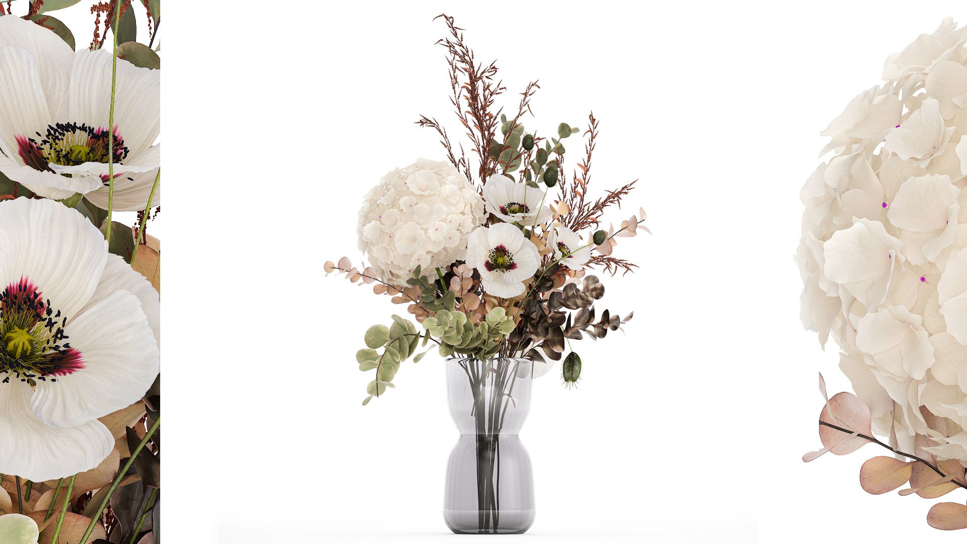 Bouquet Of Dried Flowers Poppy Hydrangea Barberry 460 3D Model