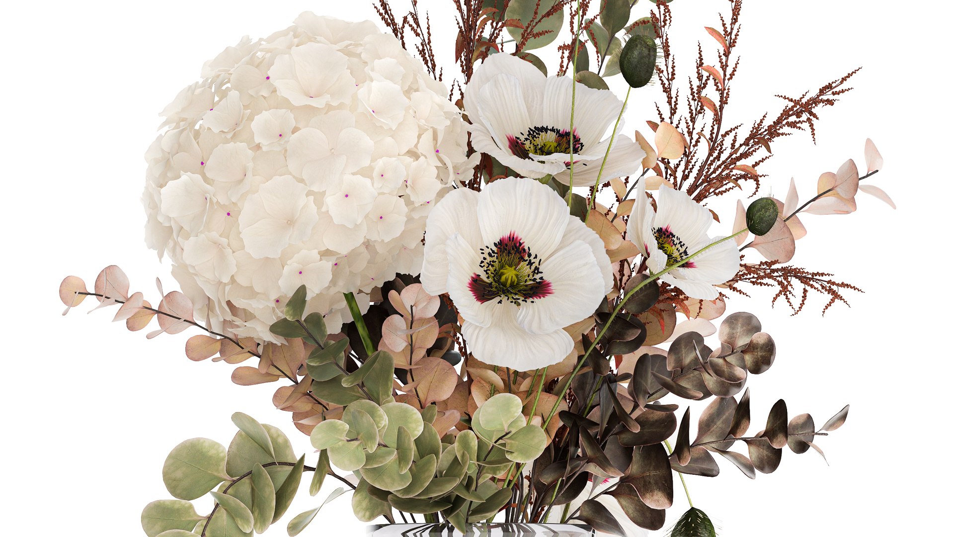 Bouquet Of Dried Flowers Poppy Hydrangea Barberry 460 3D Model