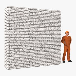 3D Old Brick White Wall With Worker model