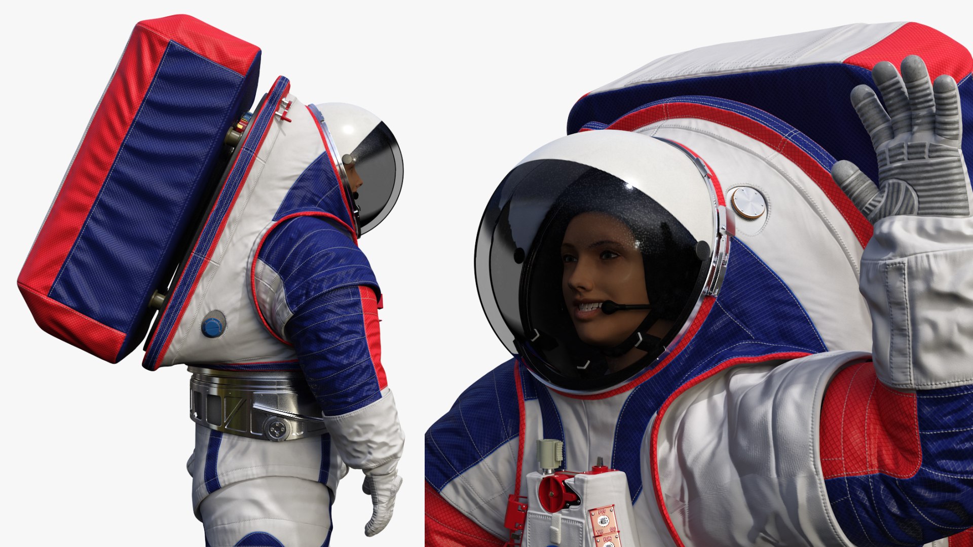 3D female astronaut spacesuit nasa model https://p.turbosquid.com/ts-thumb/bn/d2Ec8y/0wZtXrYy/femaleastronautspacesuitnasaxemugreetingsposemb3dmodel013/jpg/1600472129/1920x1080/fit_q87/9676937dcb1e4df862af4558d75585c8a8d4bb0f/femaleastronautspacesuitnasaxemugreetingsposemb3dmodel013.jpg
