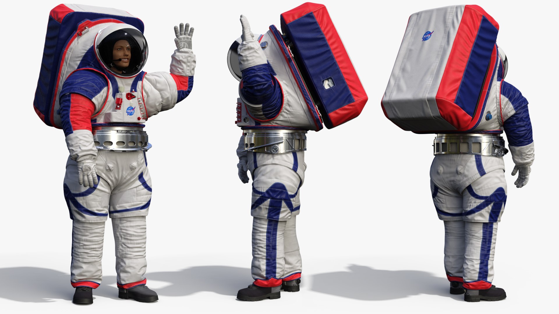 Female Astronaut Spacesuit NASA xEMU Greetings Pose 3D model preview