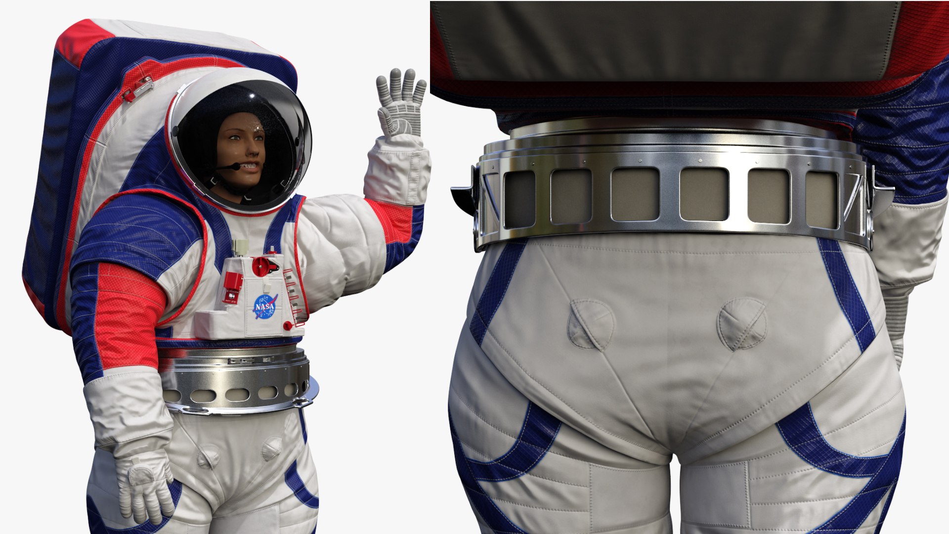 3D female astronaut spacesuit nasa model https://p.turbosquid.com/ts-thumb/bn/d2Ec8y/KMEyydfR/femaleastronautspacesuitnasaxemugreetingsposemb3dmodel014/jpg/1600472138/1920x1080/fit_q87/db09b4d8efdaa6ce180799db45848ccc9bcb317a/femaleastronautspacesuitnasaxemugreetingsposemb3dmodel014.jpg
