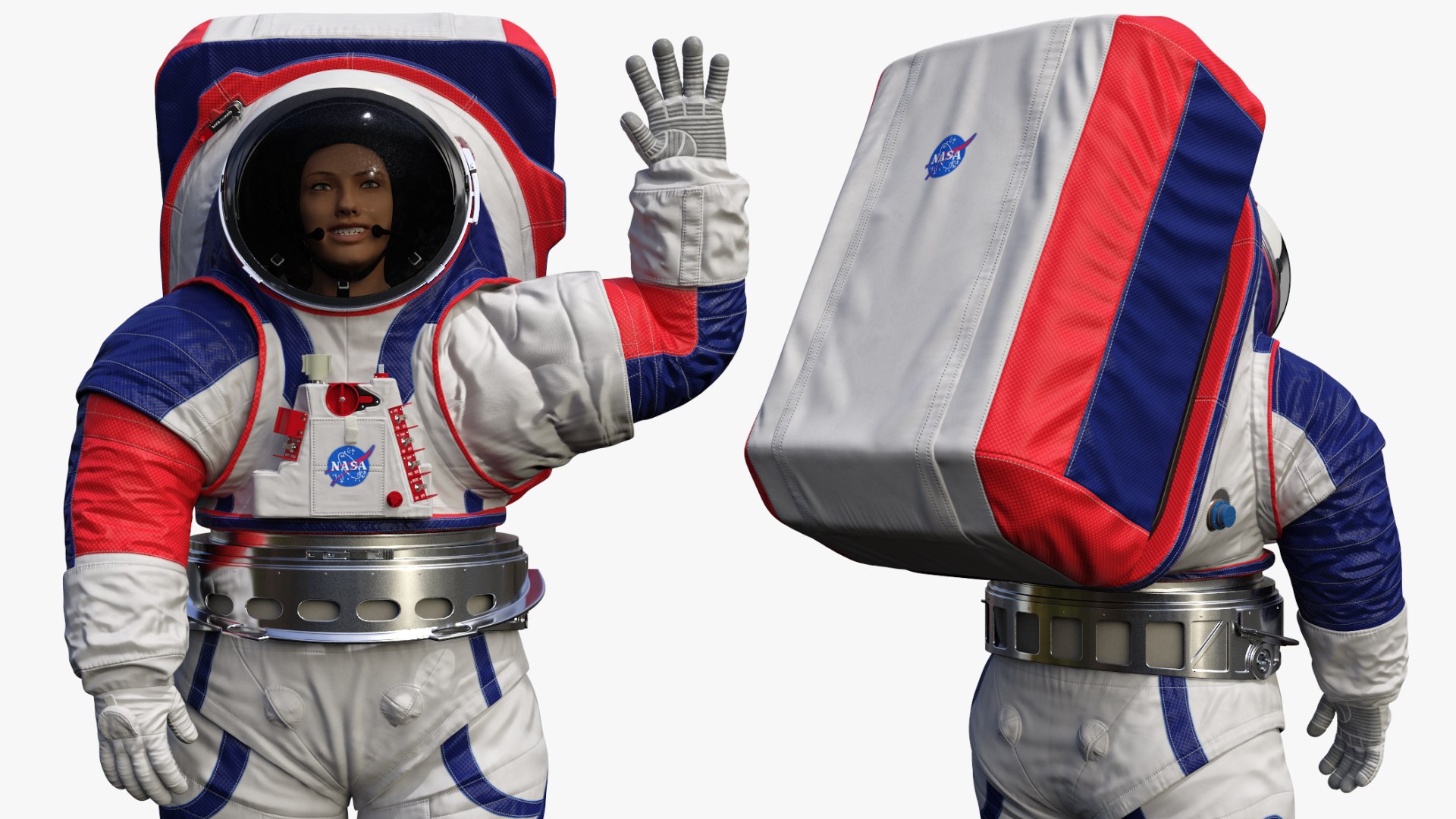 3D female astronaut spacesuit nasa model https://p.turbosquid.com/ts-thumb/bn/d2Ec8y/w2Q3M1Tl/femaleastronautspacesuitnasaxemugreetingsposemb3dmodel006/jpg/1600472070/1920x1080/fit_q87/5f66224423dc479d8e392ce790c6631da0d8ea3c/femaleastronautspacesuitnasaxemugreetingsposemb3dmodel006.jpg