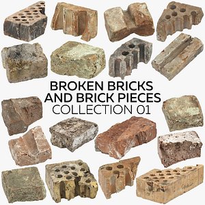 3D broken bricks pieces 01