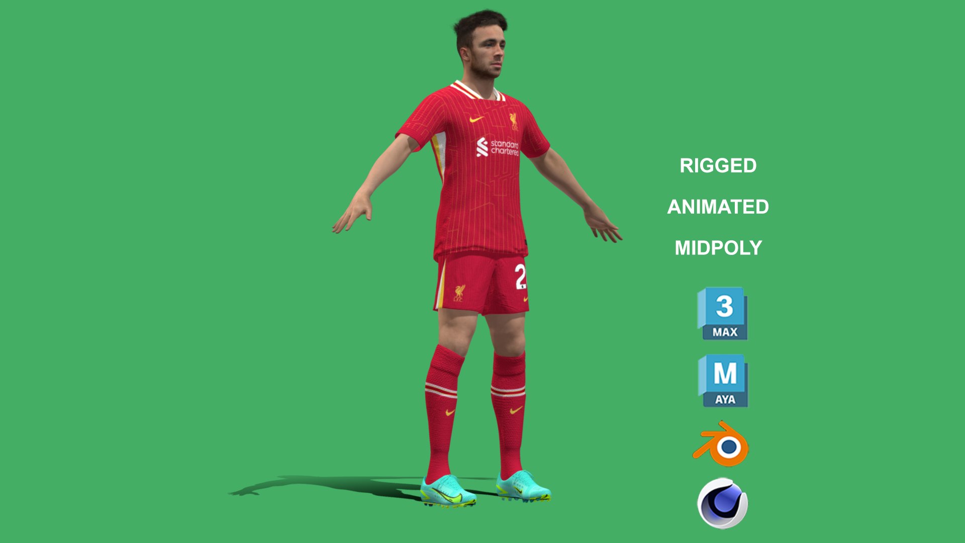 3D 3D Rigged Diogo Jota Liverpool 2025 TurboSquid 2255265