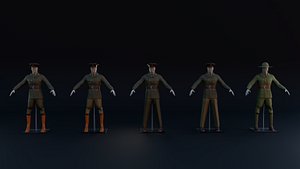 1930s US Military Uniform Officer Soldier Set FBX GLB BLEND Game 3D model