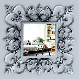 3d ornate silver square mirror model