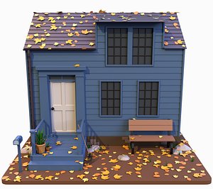 3D Cartoon Low Poly Blue House model 3D