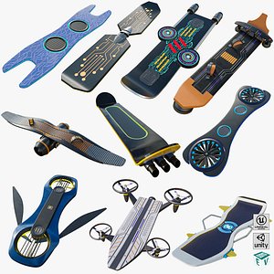 3D 10 Sci Fi Hoverboards All PBR Unity UE Textures