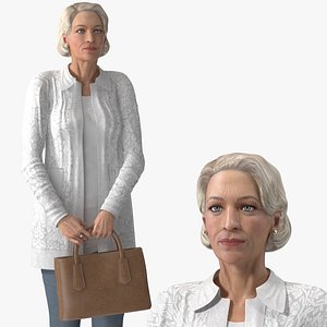 3D Elderly Woman with Handbag Rigged for Cinema 4D